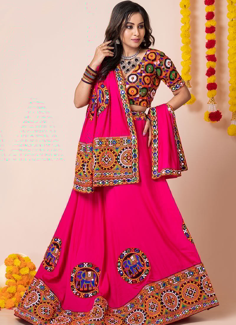 Pink Rayon Kutch Work Chaniya Choli For Graceful Elegance Festive Wear-GHSRK4407