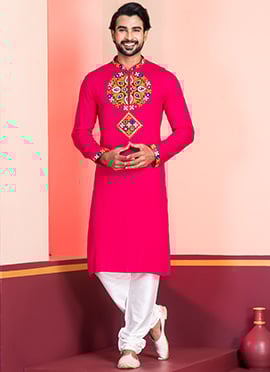 Pink Rayon Kutch Work Kurta Pyjama