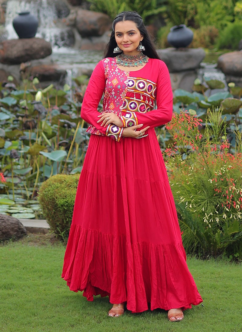 Pink Rayon Kutch Work Printed Fit And Flare Dress After Six Wear