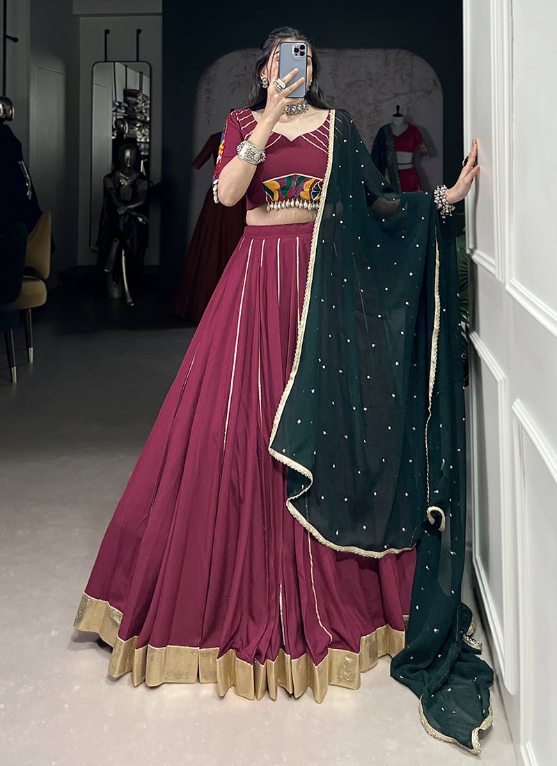 Pink Rayon Lehenga With Kutch Work Sequins And Gota Work Festive Wear