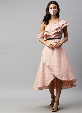 Pink Rayon Ruffles Style Wrap Dress