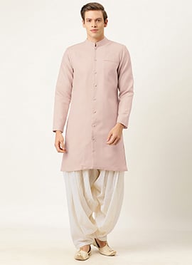Pink Rayon Sherwani With Patiala Pants