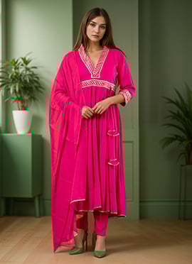 Pink Rayon Zari Gota Patti Anarkali Suit