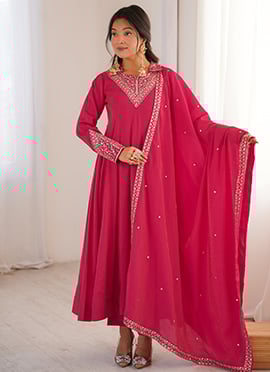 Pink Roman Shimmer Embroidered Anarkali Suit