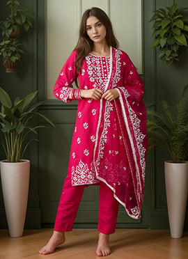 Pink Roman Silk Embroidered Straight Pant Suit