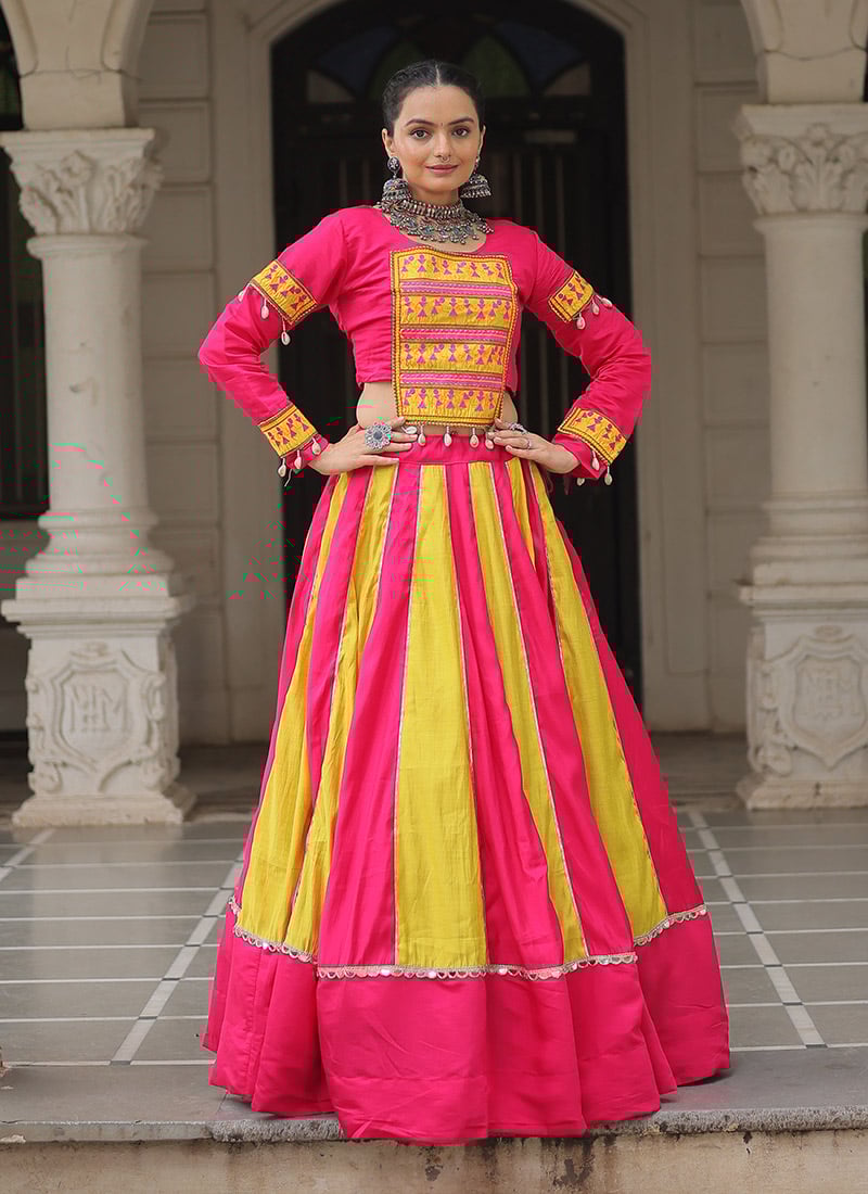 Pink Roman Silk Gota Kutch Work Indowestern Skirt Set Festive Wear