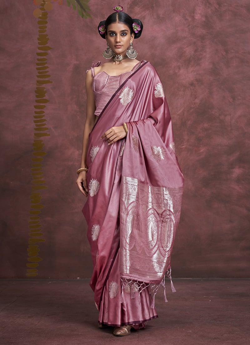 Pink Satin Banarasi Handloom Zari Work Saree Festive Wear-SASGF408004