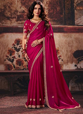 Pink Satin Blend Zari Sequins Beads Embroidered Saree