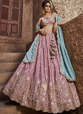 Pink Satin Embroidered Sequins Lehenga