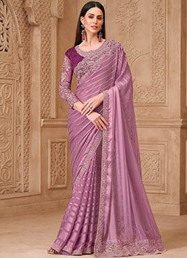 Pink Satin Embroidered Sequins Saree