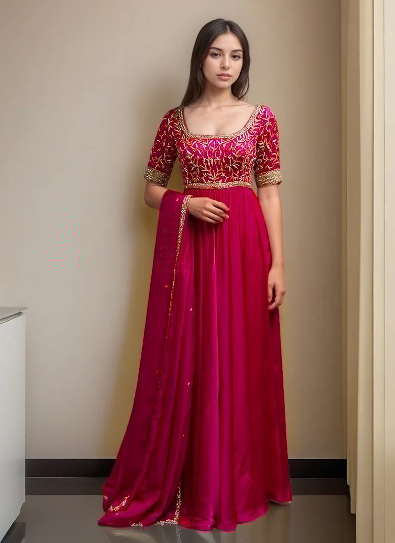 Pink Satin Organza Zari And Cutdana Hand Embroidered Anarkali Suit Festive Wear