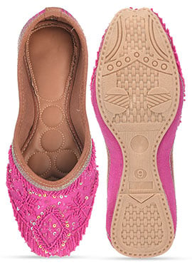 Pink Sequins And Beads Work Juti