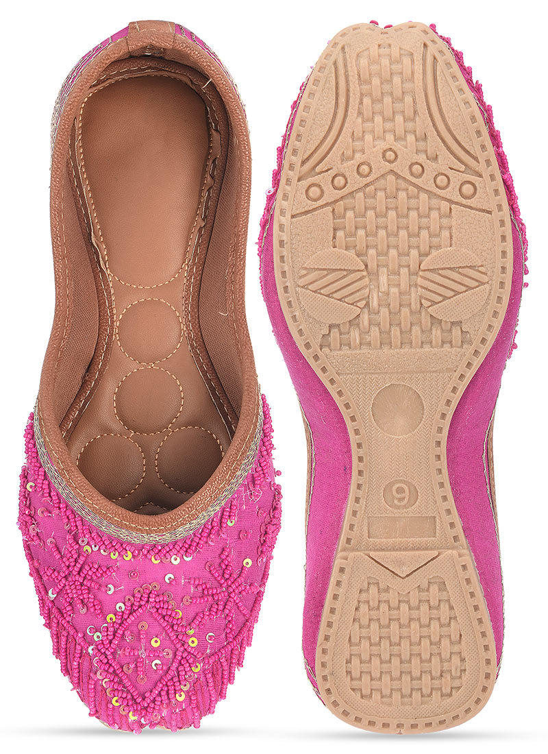 Pink Sequins And Beads Work Juti