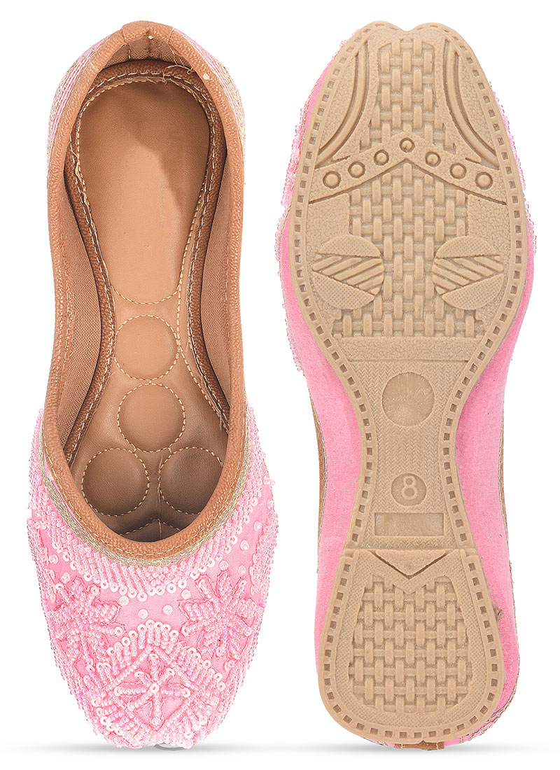 Pink Sequins And Beads Work Juti