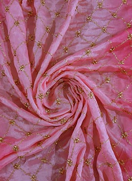 Pink Sequins Embroidered Chinon Fabric
