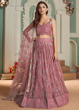Pink Sequins Net Umbrella Lehenga