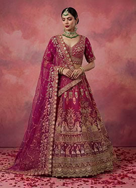 Pink Sequins Zari Embroidered Sequins Silk Lehenga