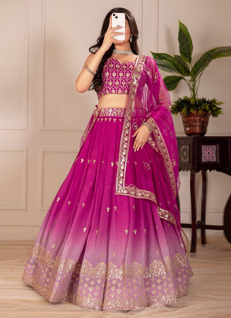 Pink Shimmer Silk Zari Embroidered Sequins Lehenga Festive Wear