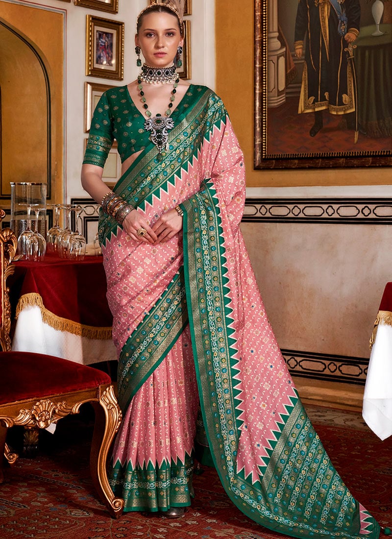 Pink Sigma Silk Digital Patola Print Saree Festive Wear