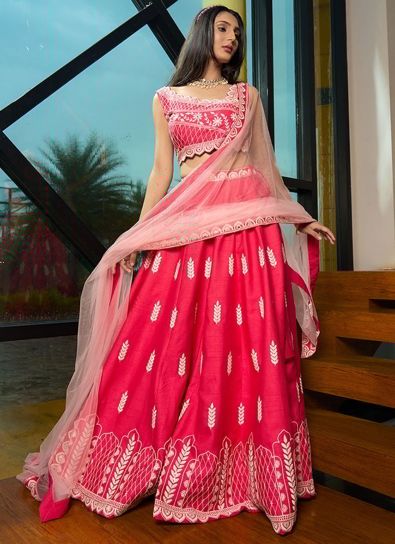 Pink Silk Embroidered And Sequins Umbrella Lehenga Festive Wear