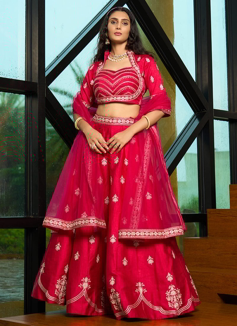 Pink Silk Embroidered And Sequins Umbrella Lehenga Festive Wear