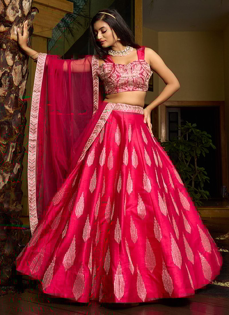 Pink Silk Embroidered And Sequins Umbrella Lehenga Festive Wear-GHSACZ2781