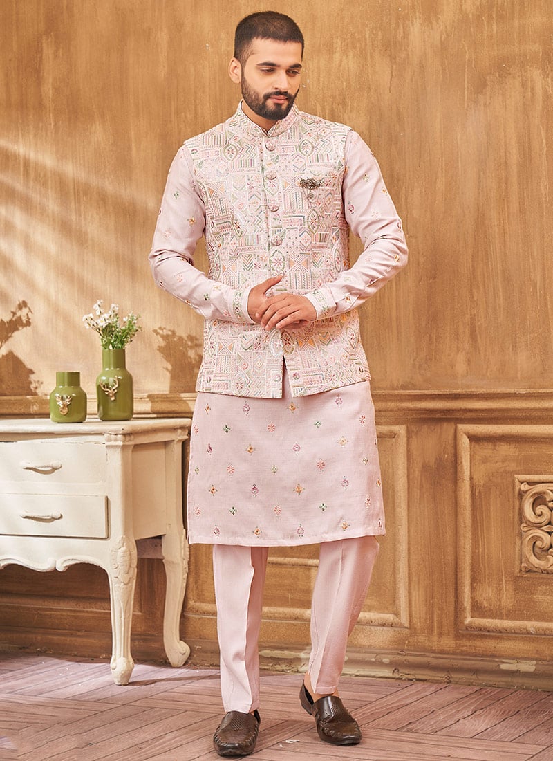 Pink Silk Embroidered Bandi Set Festive Wear