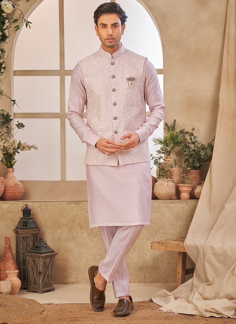 Pink Silk Embroidered Bandi Set Festive Wear