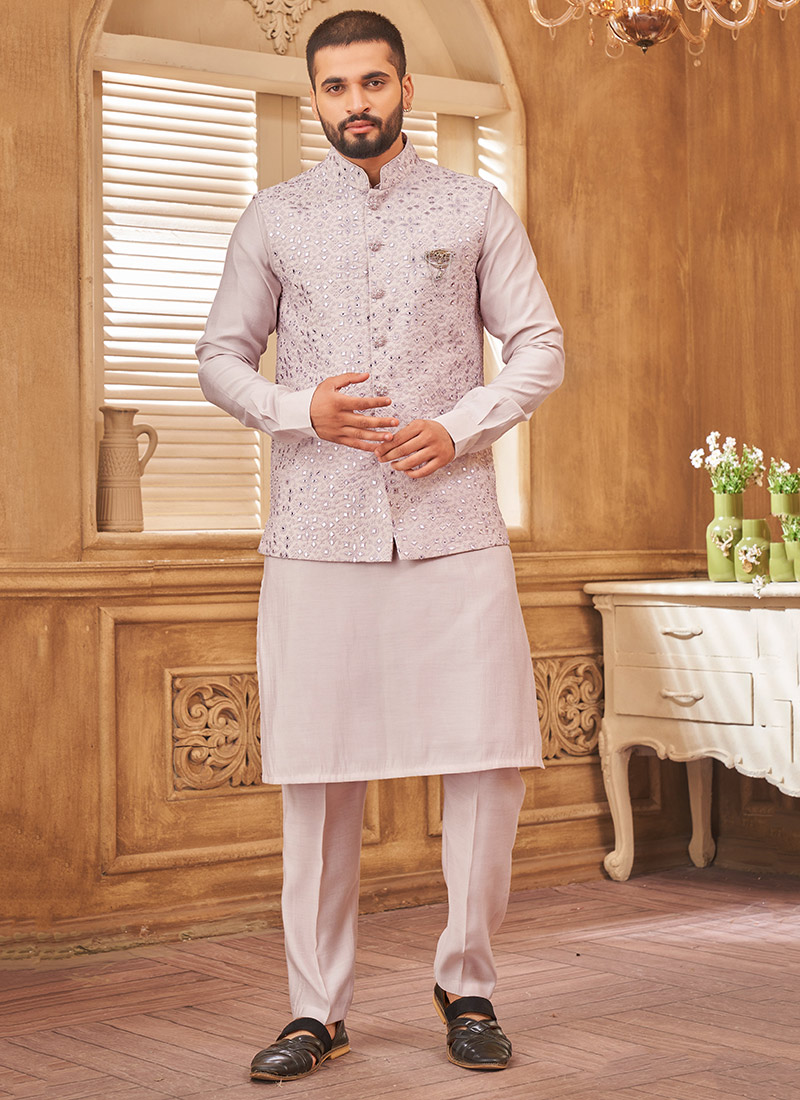 Pink Silk Embroidered Bandi Set Festive Wear