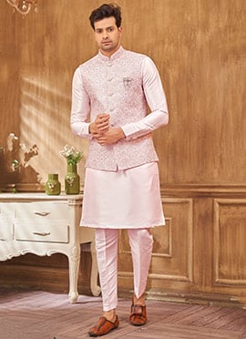 Pink Silk Embroidered Bandi Set