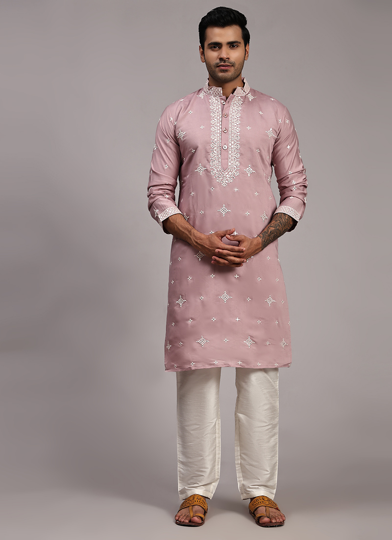 Pink Silk Embroidered Kurta