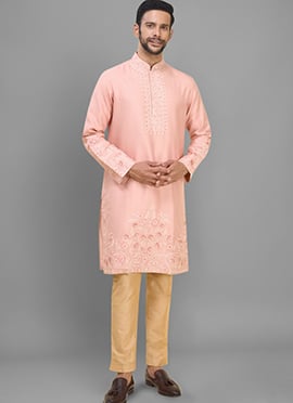 Pink Silk Embroidered Kurta Pyjama