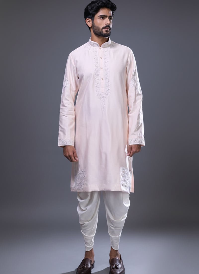Pink Silk Embroidered Kurta Pyjama Festive Wear