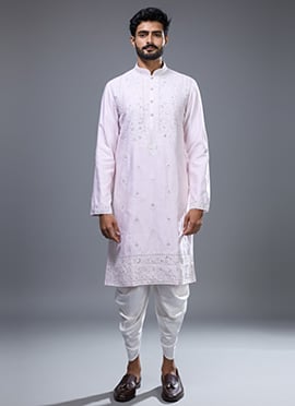 Pink Silk Embroidered Kurta Pyjama