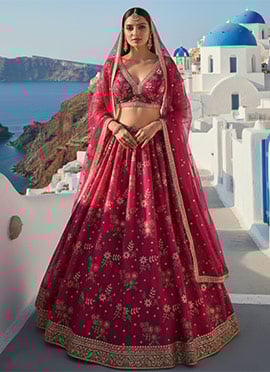 Pink Silk Embroidered Lehenga