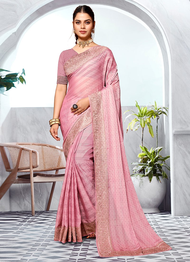 Pink Silk Embroidered Saree Party Wear