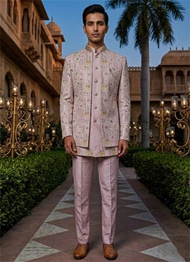 Pink Silk Embroidered Sequins Indowestern Sherwani