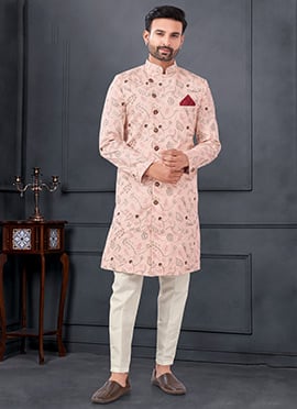 Pink Silk Embroidered Sequins Indowestern Sherwani