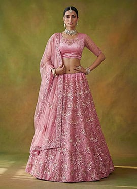 Pink Silk Embroidered Sequins Lehenga