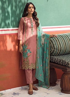 Pink Silk Embroidered Sequins Pakistani Straight Pant Suit