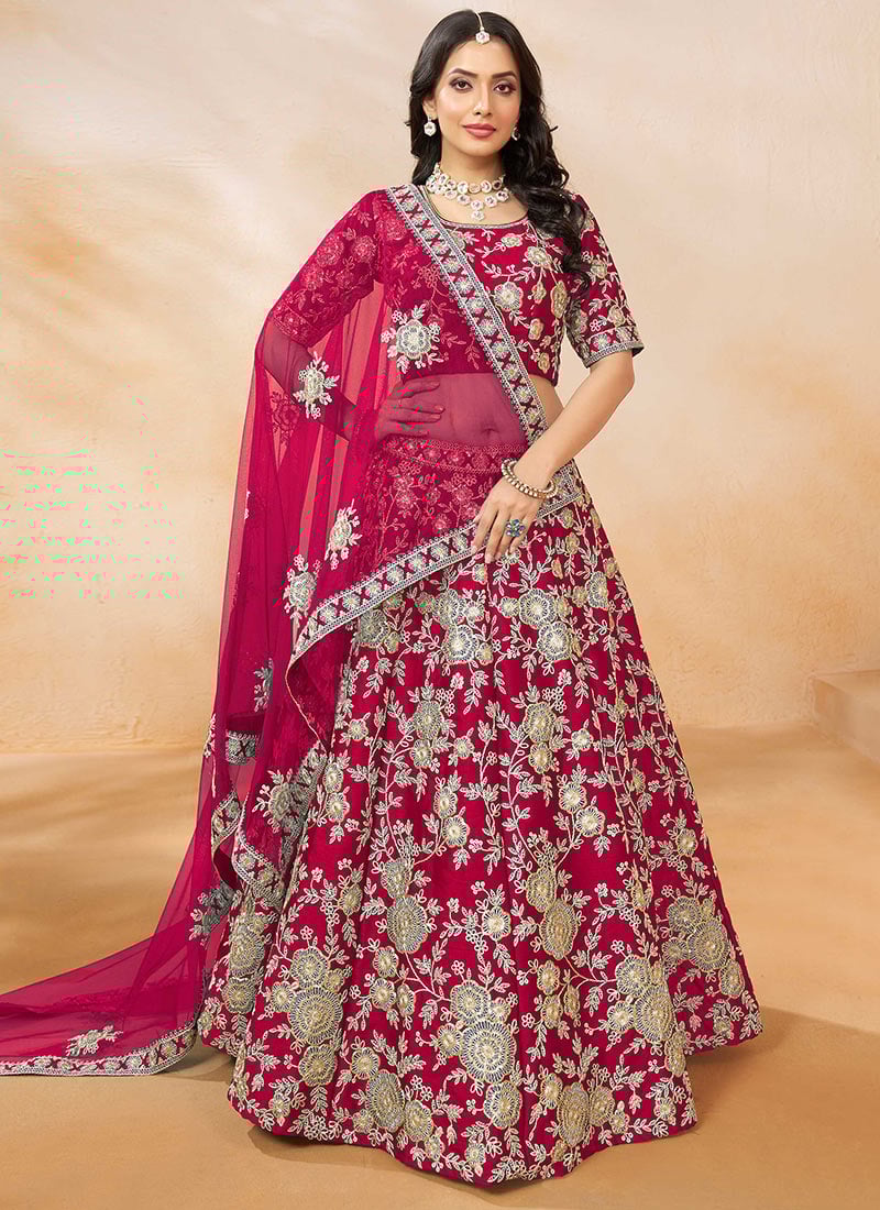 Pink Silk Embroidered Sequins Ravishing Lehenga Wedding Wear