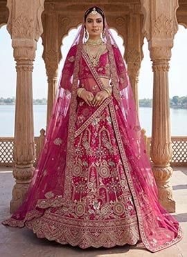 Pink Silk Embroidered Sequins Stone With Zari Work Lehenga
