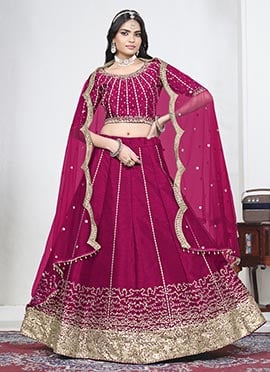 Pink Silk Embroidered Sequins Umbrella Lehenga