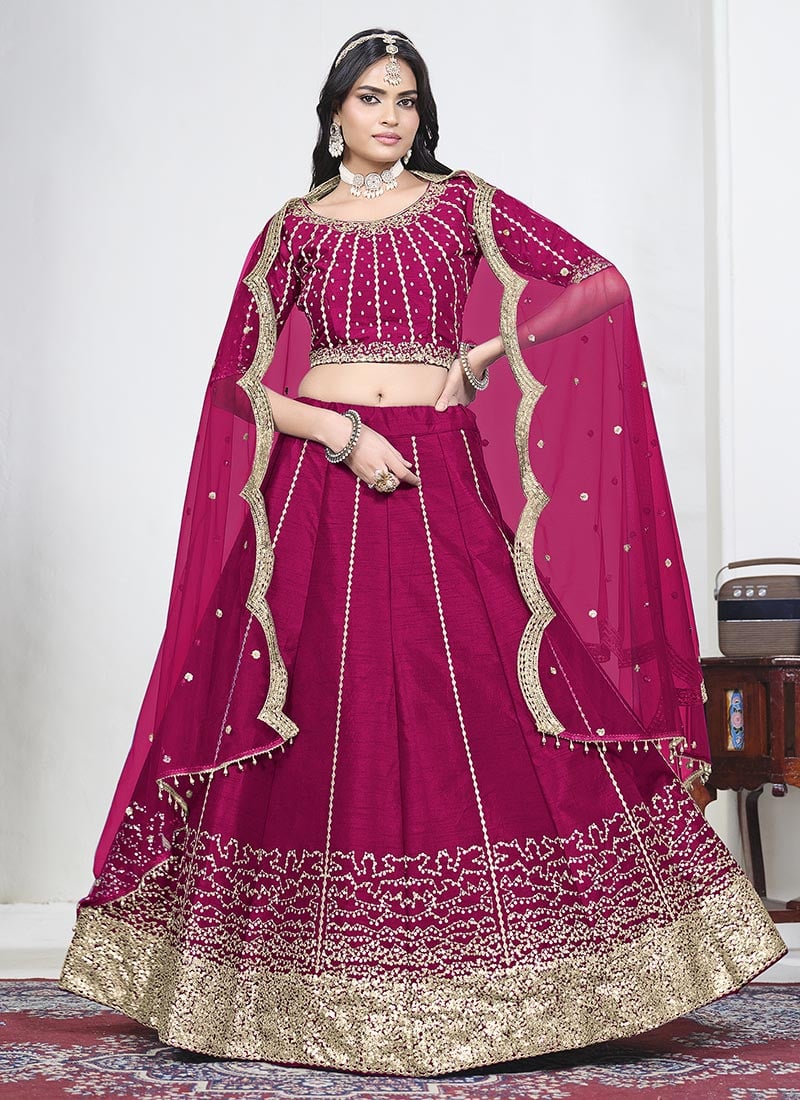 Pink Silk Embroidered Sequins Umbrella Lehenga Festive Wear