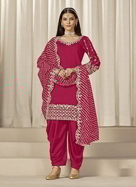 Pink Silk Embroidered Sequins With Mirror Work Salwar Suit