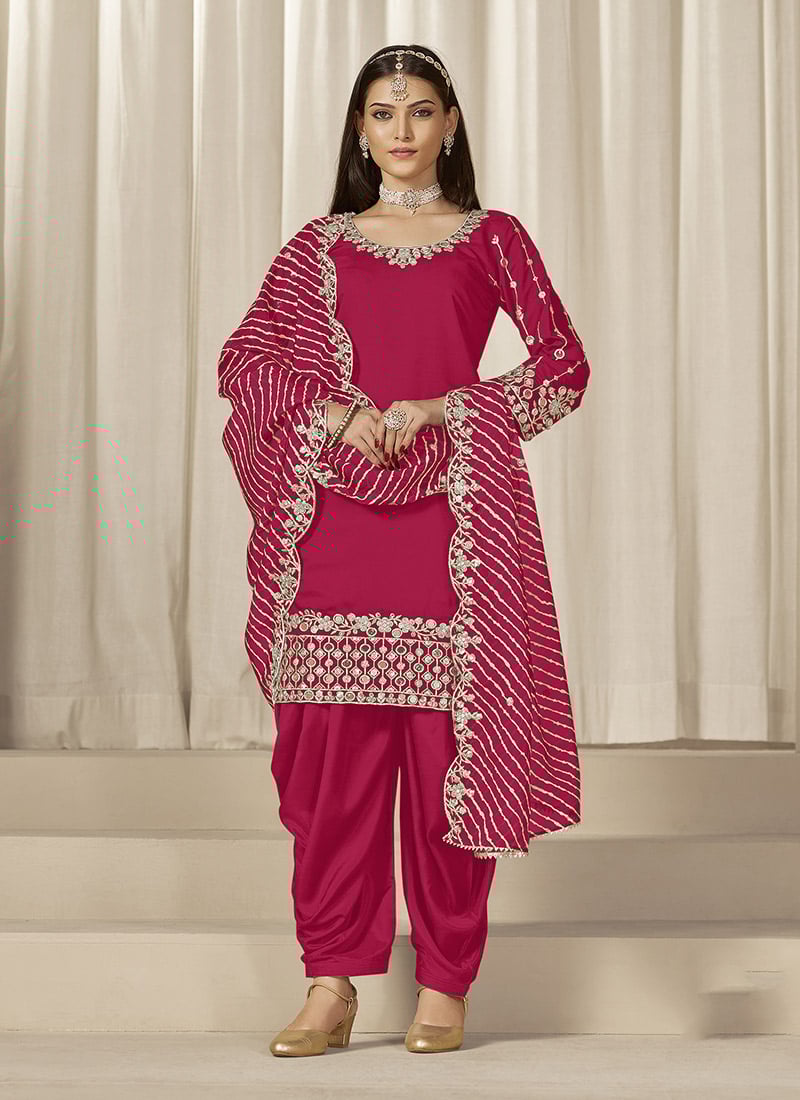 Pink Silk Embroidered Sequins With Mirror Work Salwar Suit Festive Wear