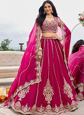 Pink Silk Embroidered Sequins Zari Beads Work Lehenga