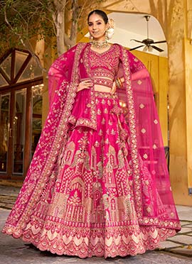 Pink Silk Embroidered Stones Sequins Zari Thread Umbrella Lehenga