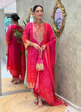 Pink Silk Embroidered Straight Pant Suit