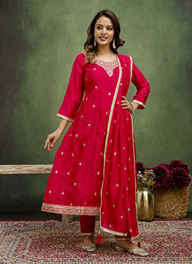 Pink Silk Embroidered Straight Pant Suit